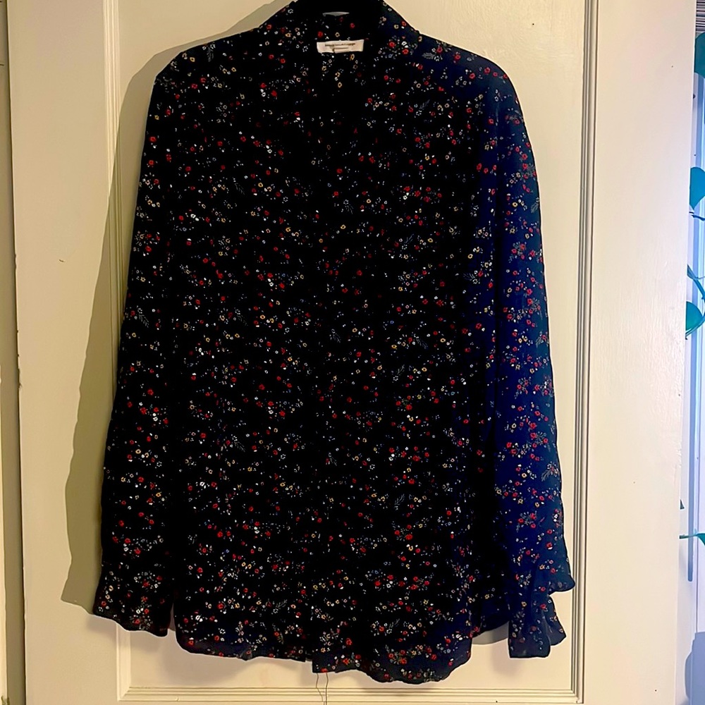 Navy floral button-down shirt